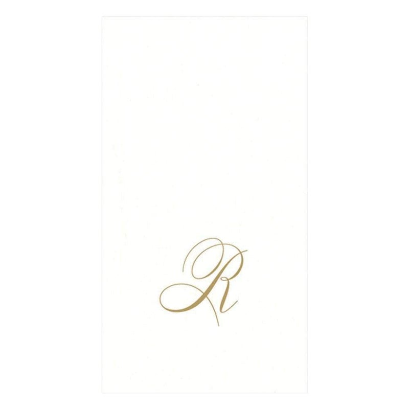 Caspari White Pearl Paper Linen Guest Towels, Monogram Initial Abstract, Pack of 24 - Image 1